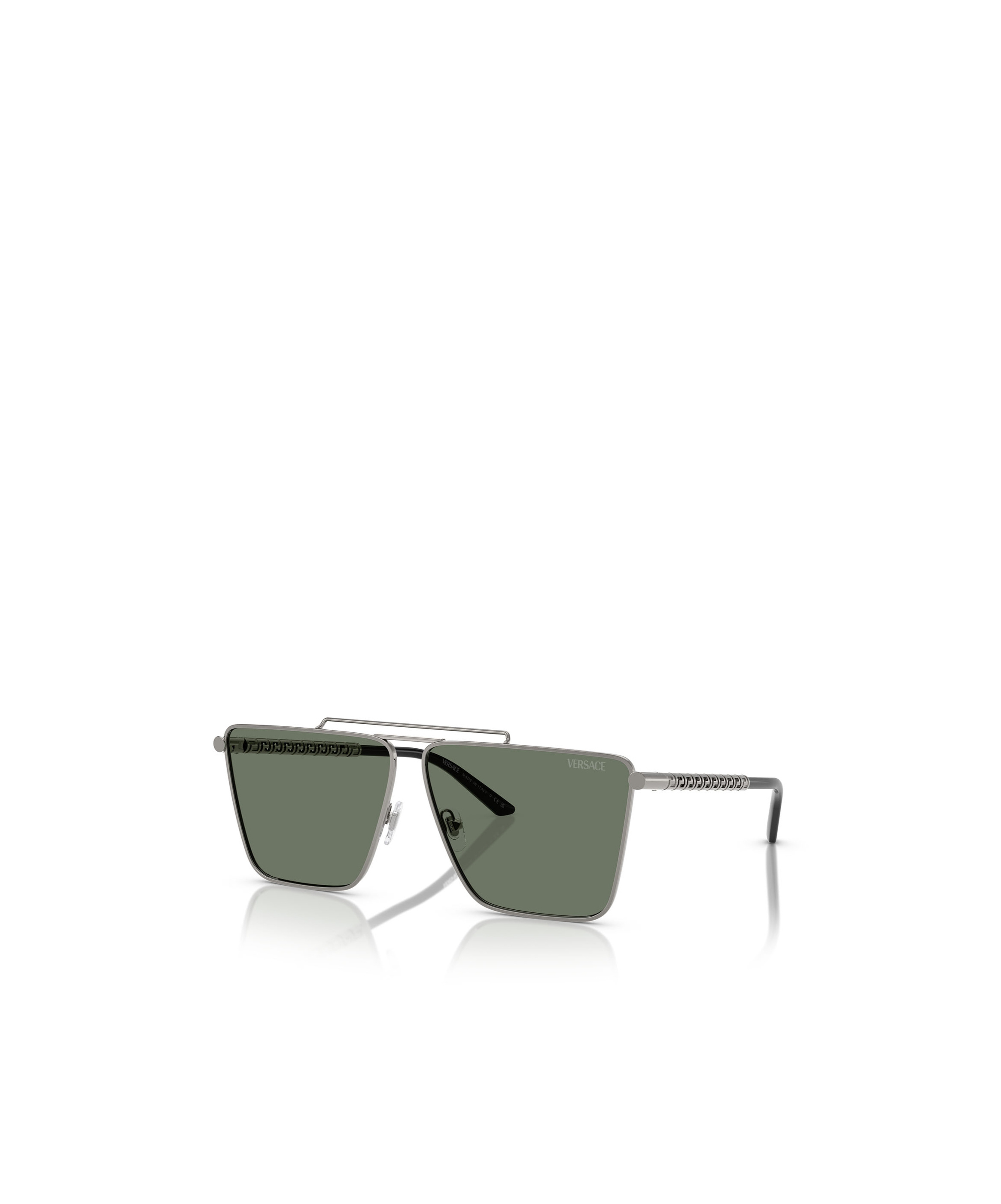 Versace Tubular Greca Rectangle-frame Sunglasses In Gray