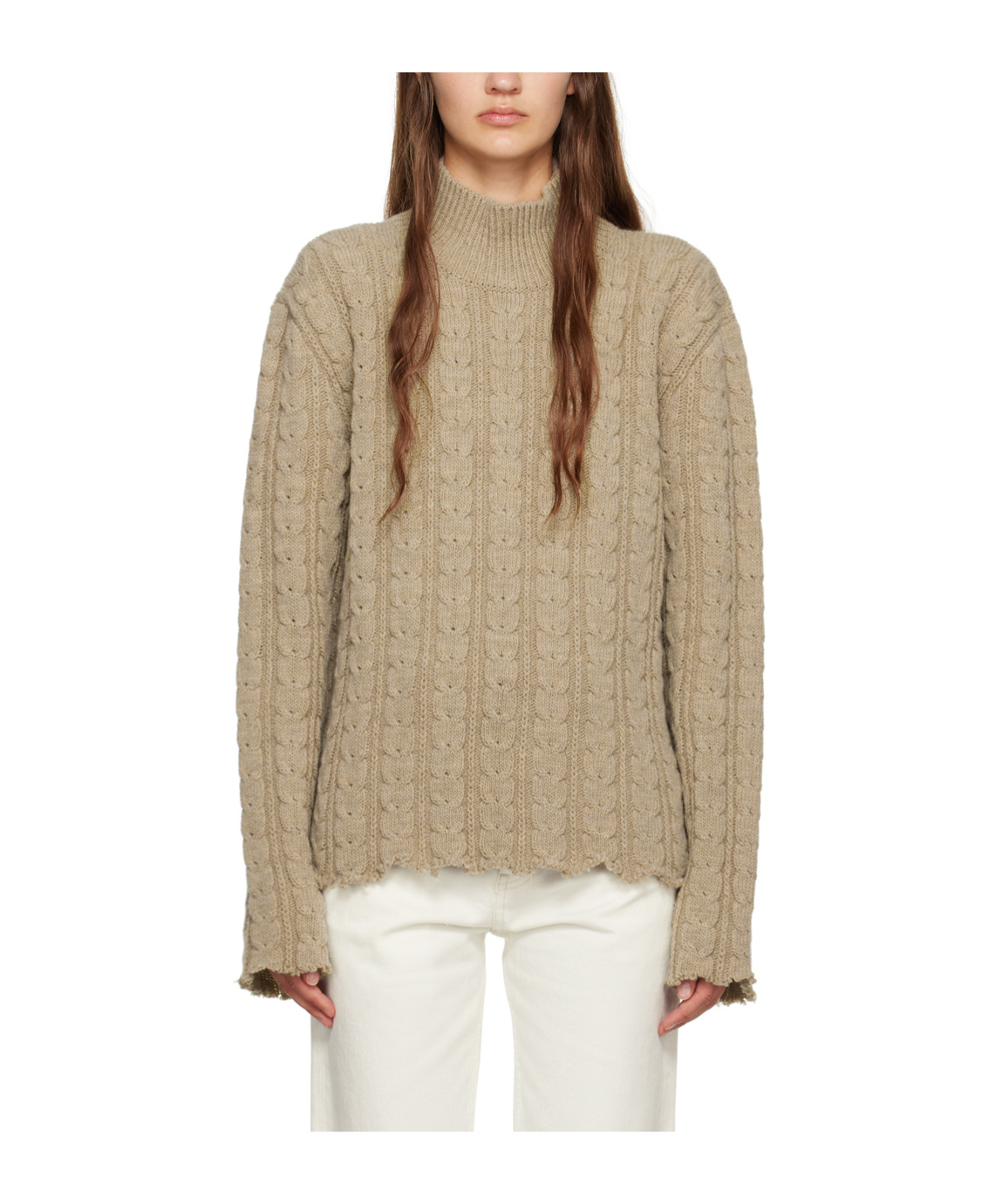 Shop Mm6 Maison Margiela Make An Old High-necked Sweater In Nude