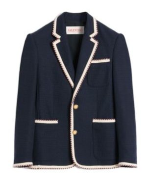 Valentino Blue Jersey Blazer With Torchon Piping In Black