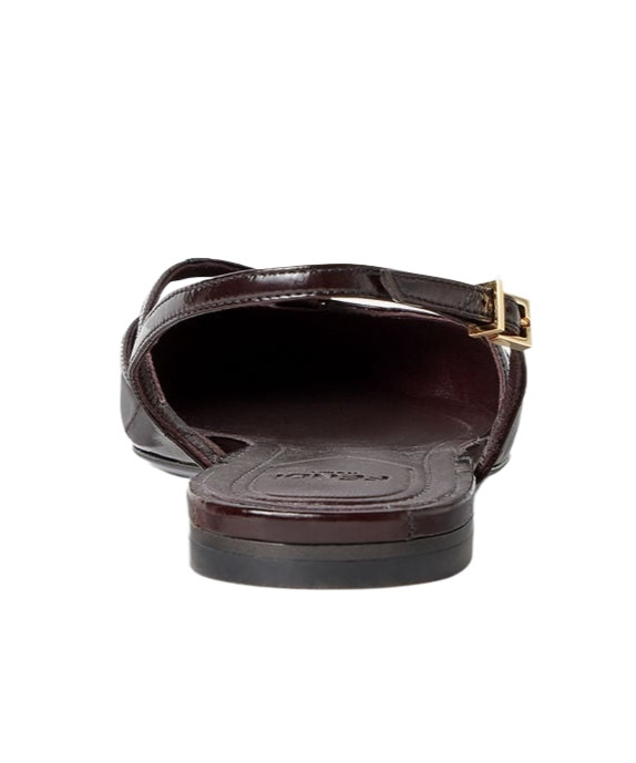 Fendi Fold Slingback Leather Flats In Brown