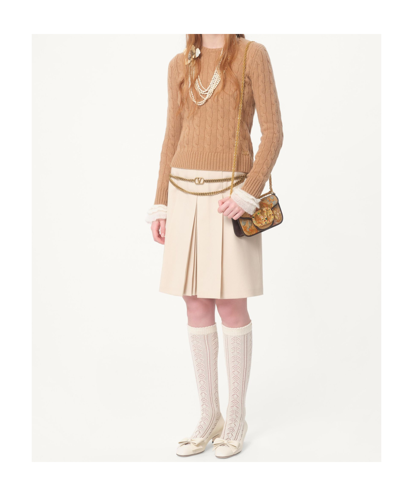 Valentino Pull En Cachemire Femme Camel/ivoire Xs In Camel/ivory