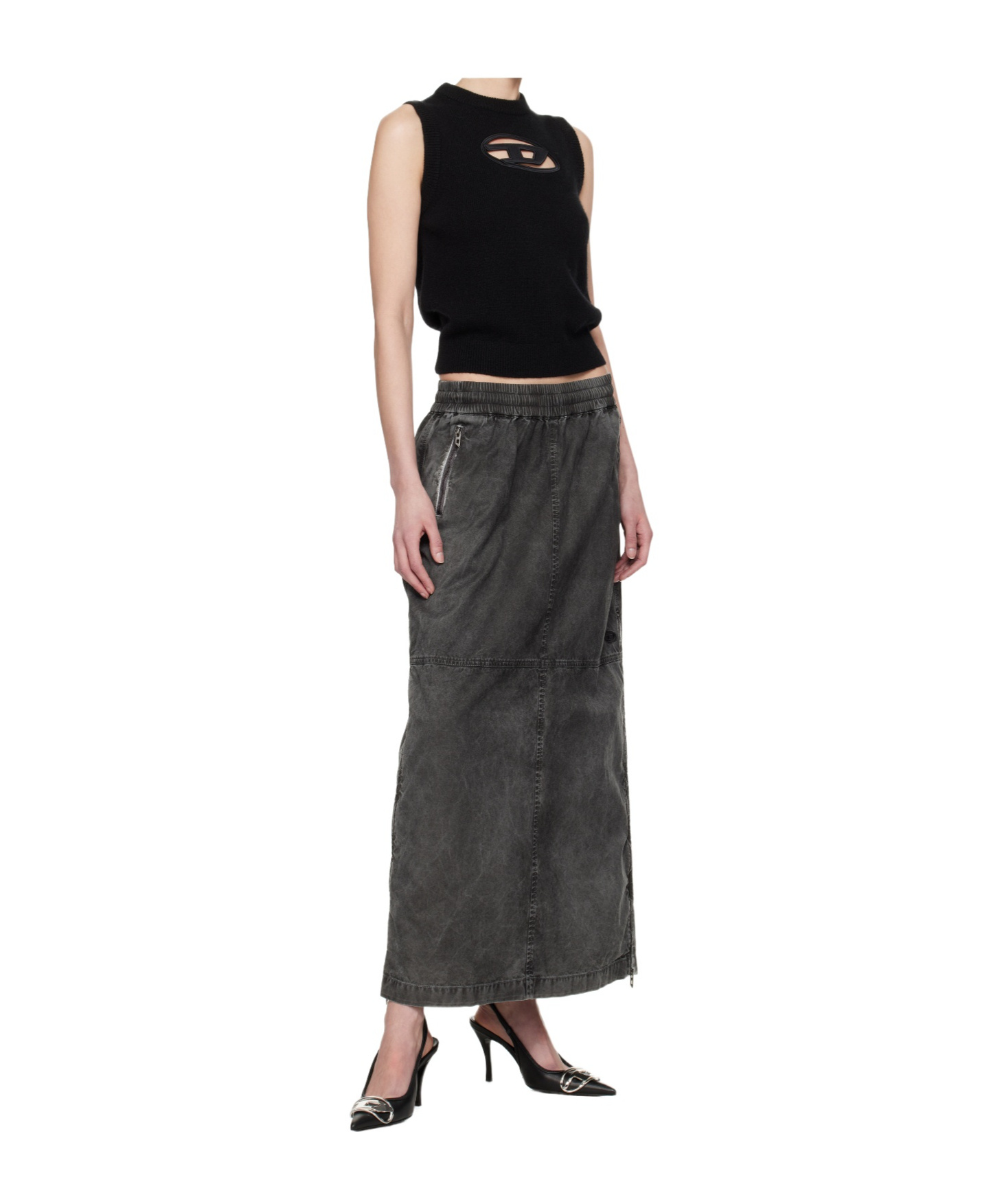 Diesel Gray O-hazel-q2 Denim Maxi Skirt In Black