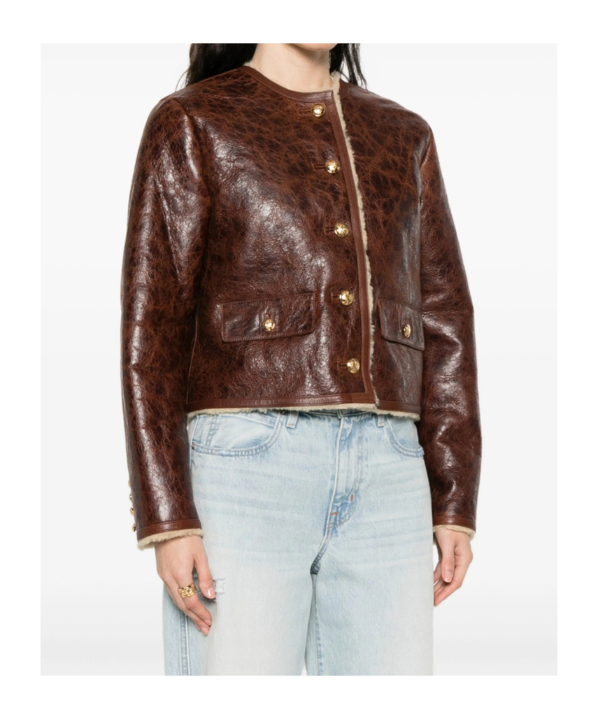 Nili Lotan Zanie Short Shearling Coat Vintage Whiskey In Brown