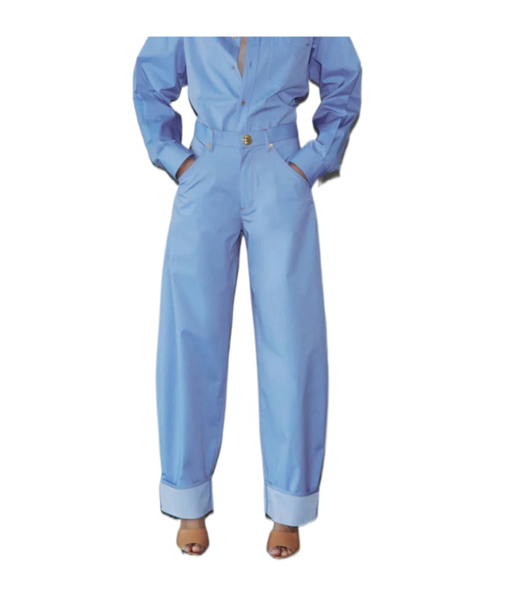 Shop Darkpark Folded-edge Tapered Trousers In Light Blue