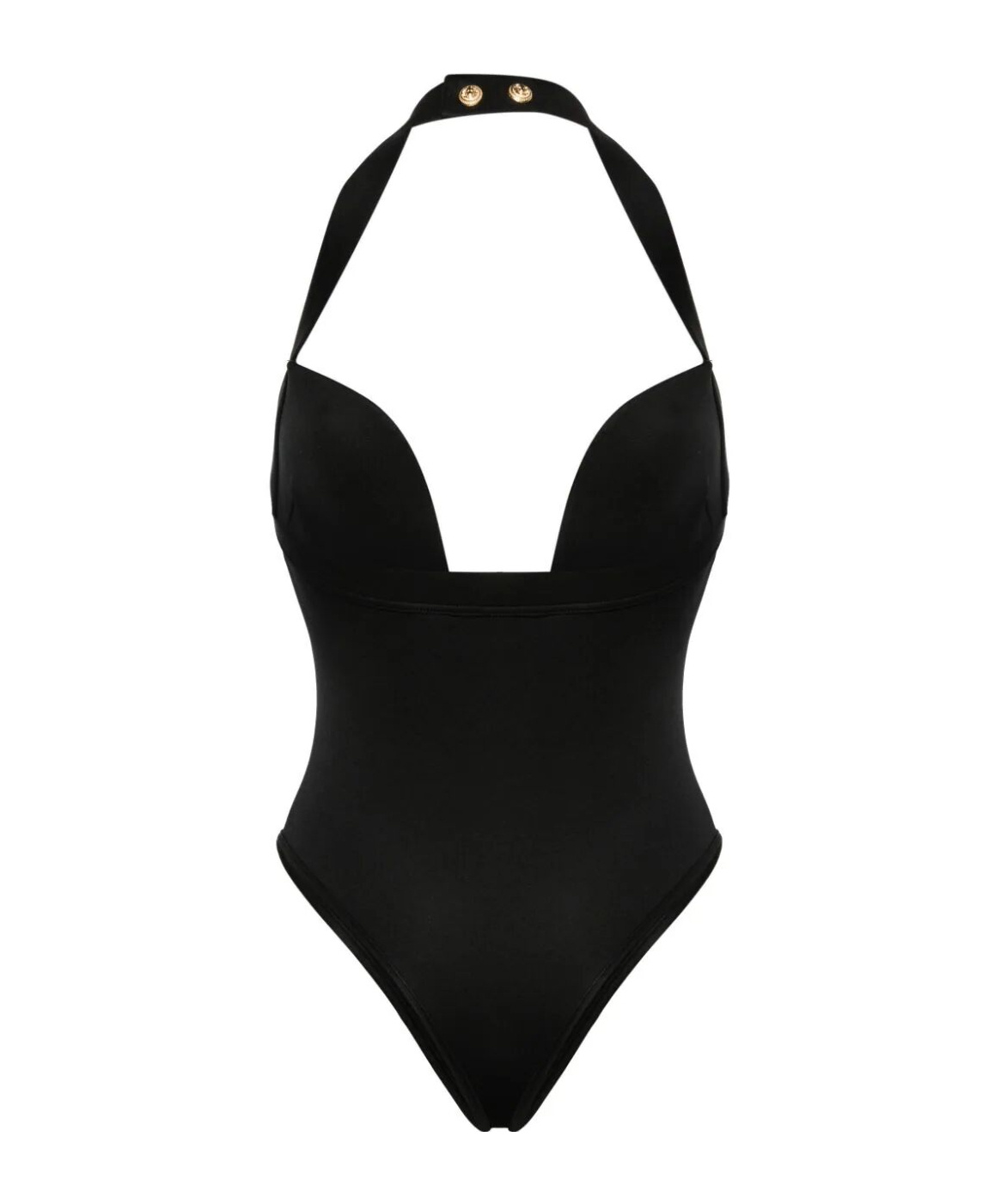 Balmain Plunging Halterneck Swimsuit In Black
