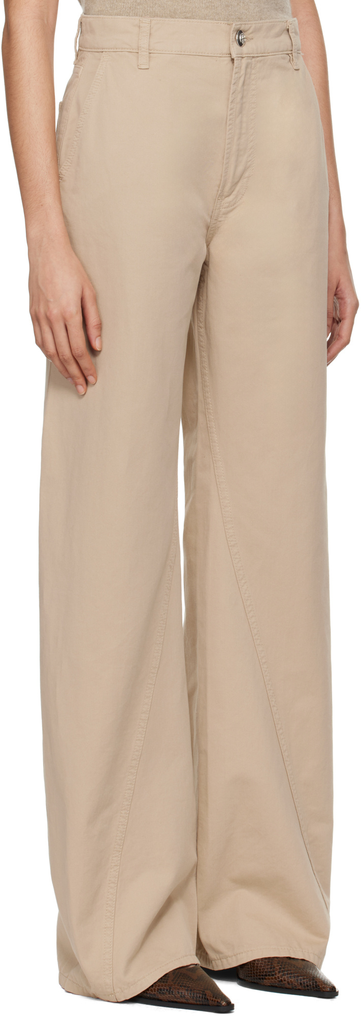 Shop Anine Bing Briley Curved-seam Twill Trousers In Nude