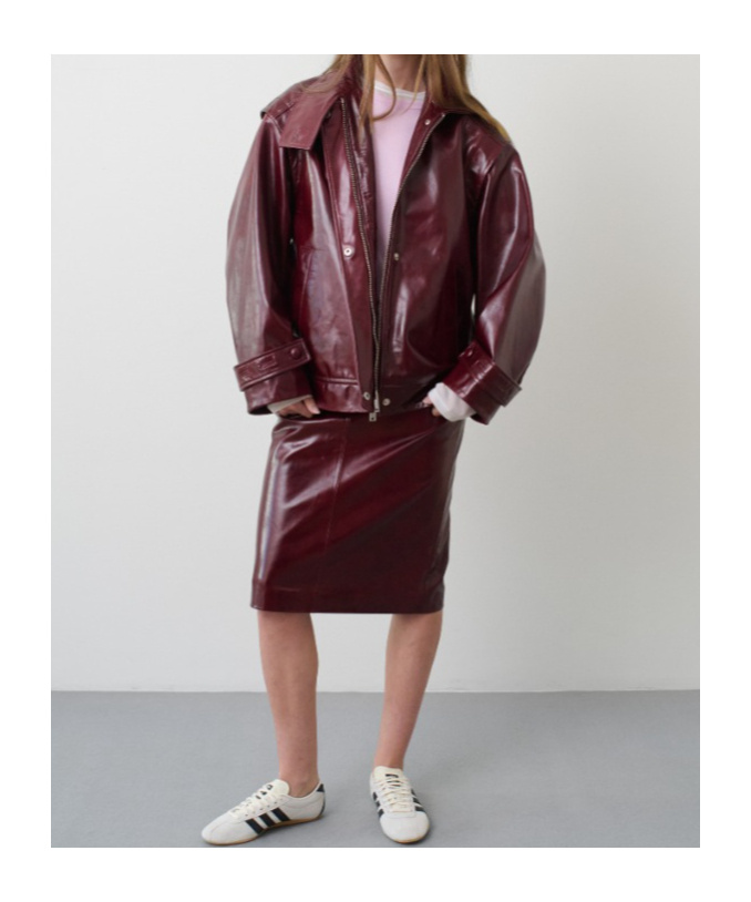 Remain Birger Christensen Stand Collar Zipper Leather Jacket In Brown