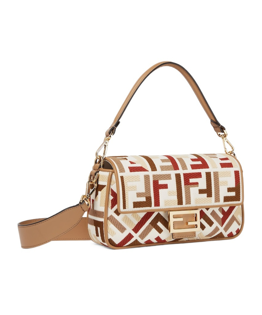 Fendi Canvas Bag With Multicolor Ff Embroidery In Multi