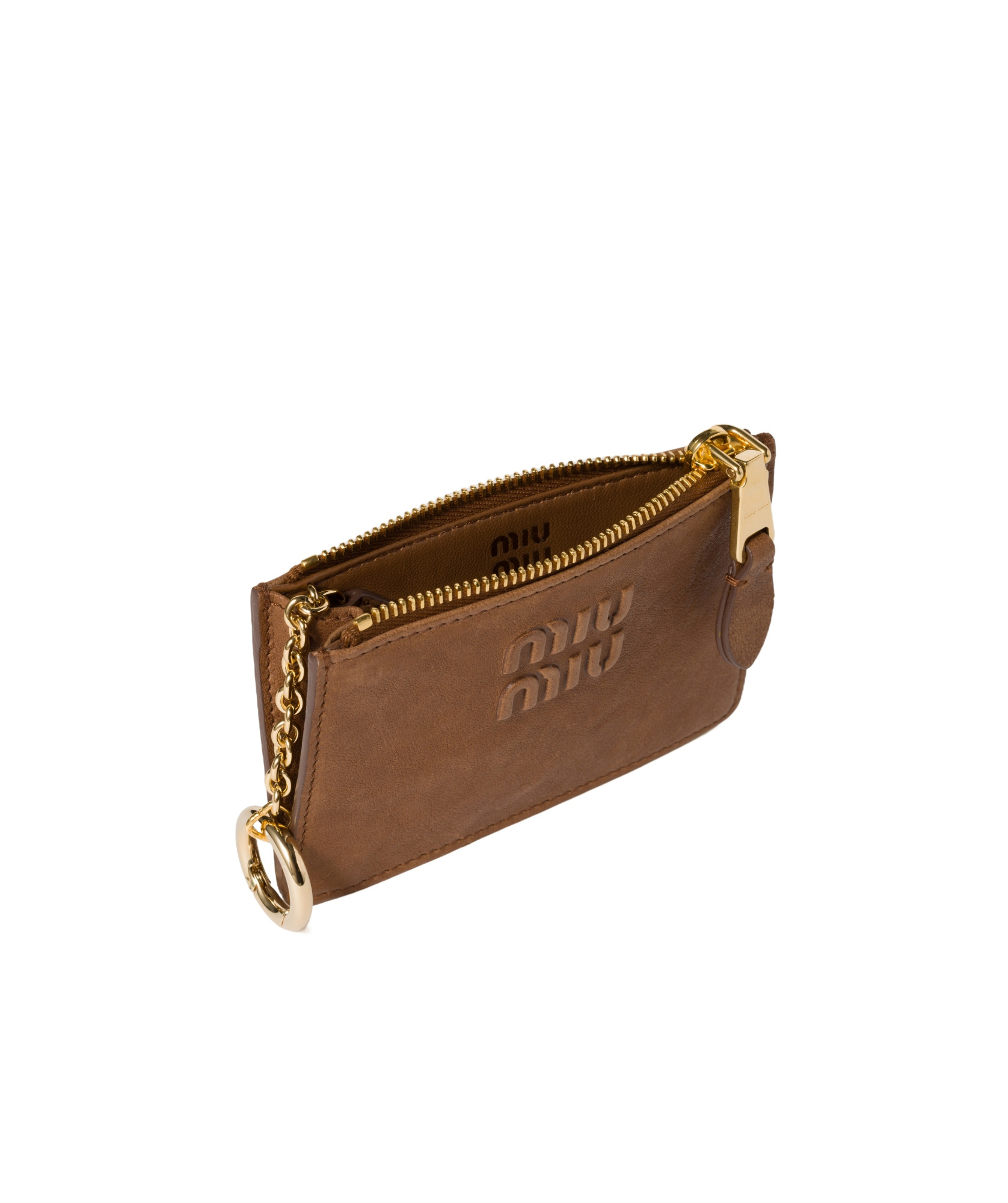 Miu Miu Embossed-logo Card Holder In Brown