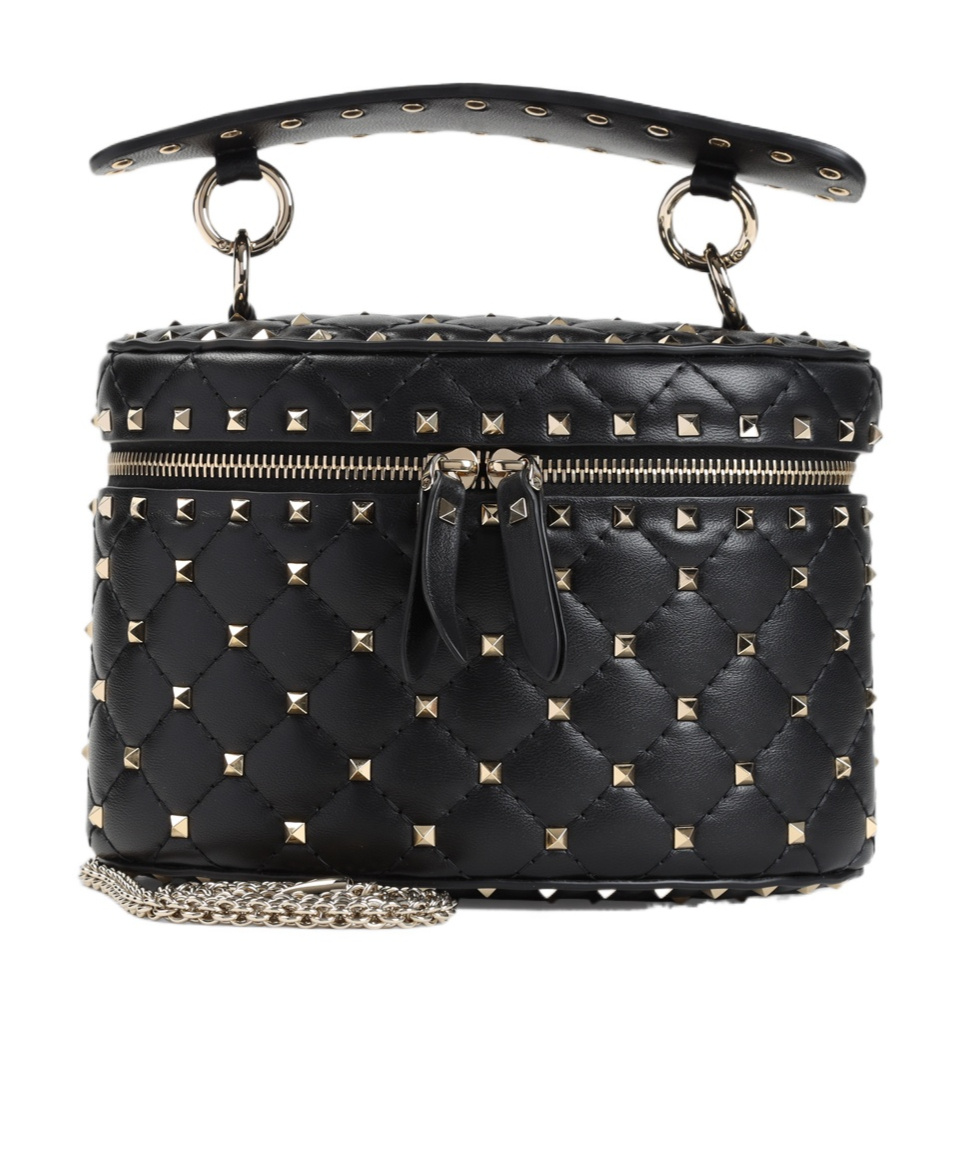 Valentino Garavani Black Quilted Leather Cylindrical Vanity Bag With Chain Women In Black