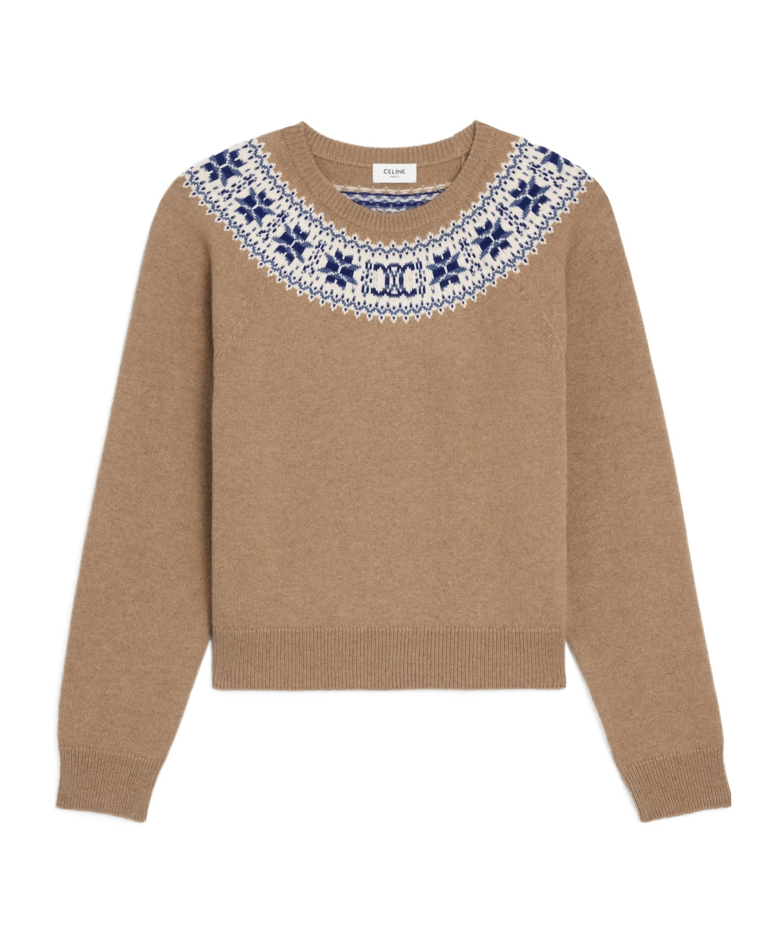 Celine Crew Neck Sweater In Fair Isle Cashmere In Brown