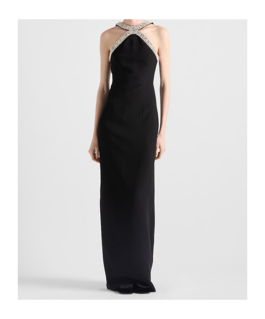 Prada Langes Kleid Aus Besticktem Cady In Black