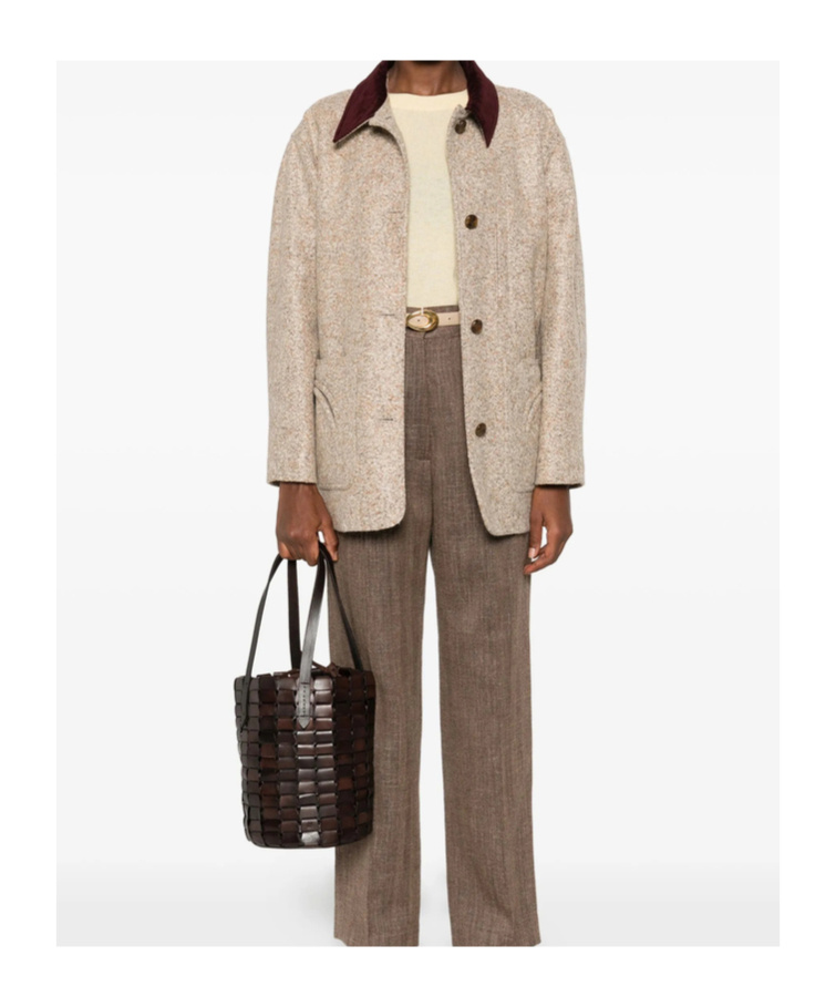 Blazé Milano Clelia Corduroy-collar Wool Jacket In Neutral