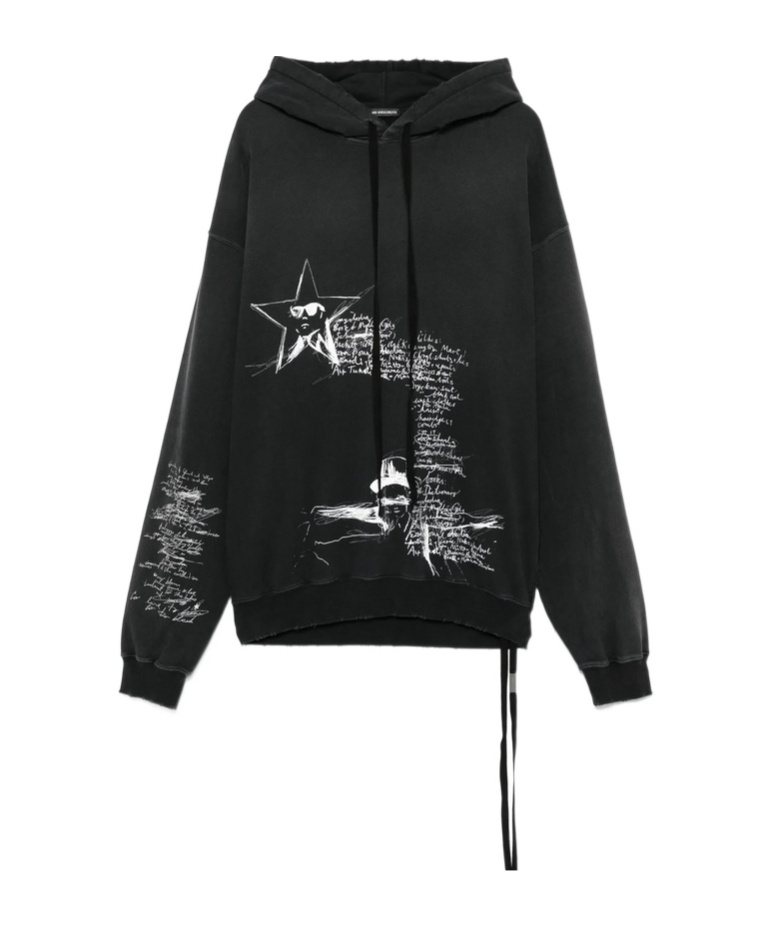 Ann Demeulemeester Black Olly Sketchbook High-comfort Hoodie In Black
