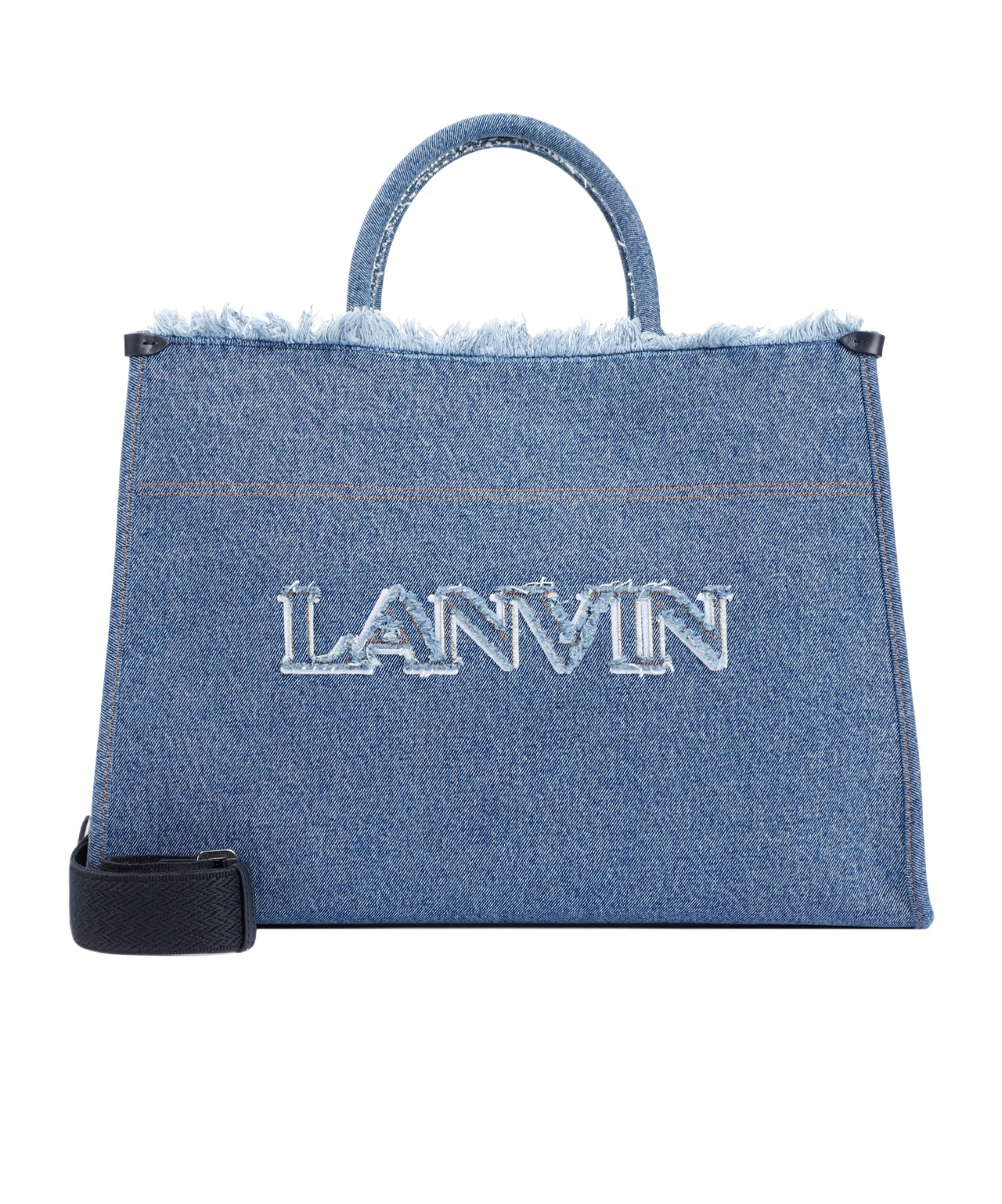 Lanvin Denim Tote Bag Frayed Detailing In Blue