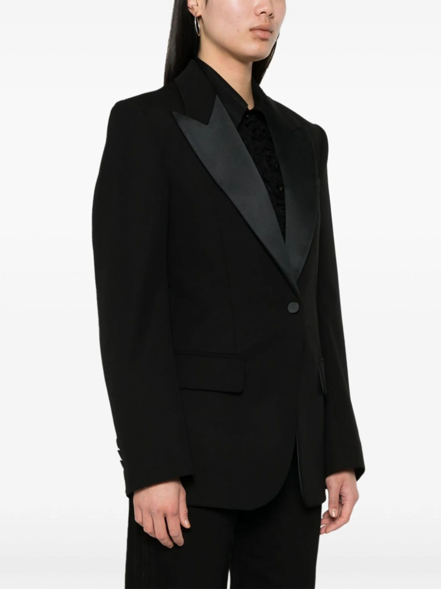 Stella Mccartney Single-breasted Curved Hem Blazer In Black