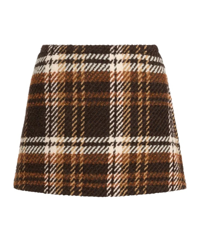 Patou Checked Wool-blend Mini Skirt In Brown
