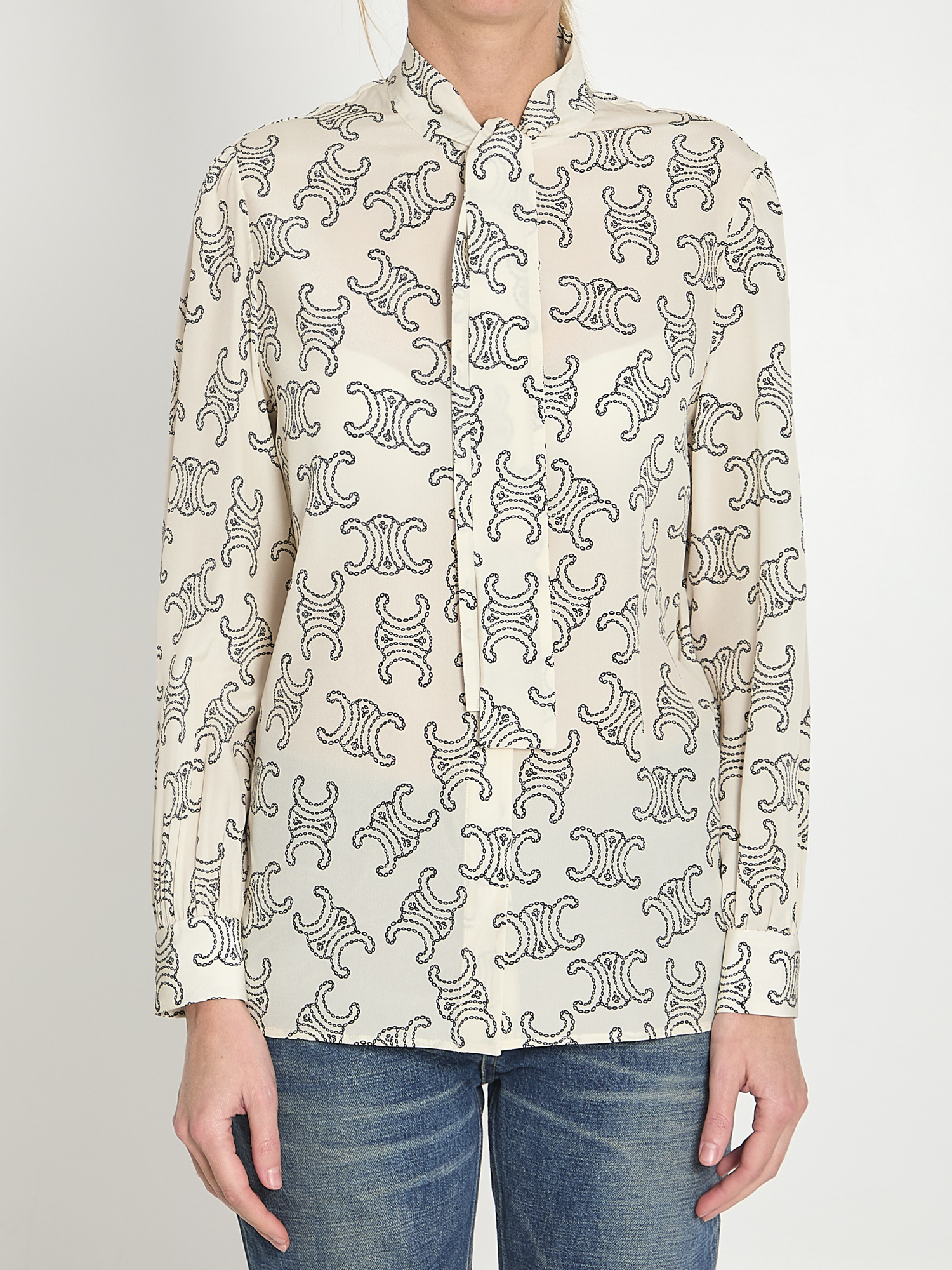 Celine Lapel Long-sleeved Shirt In White