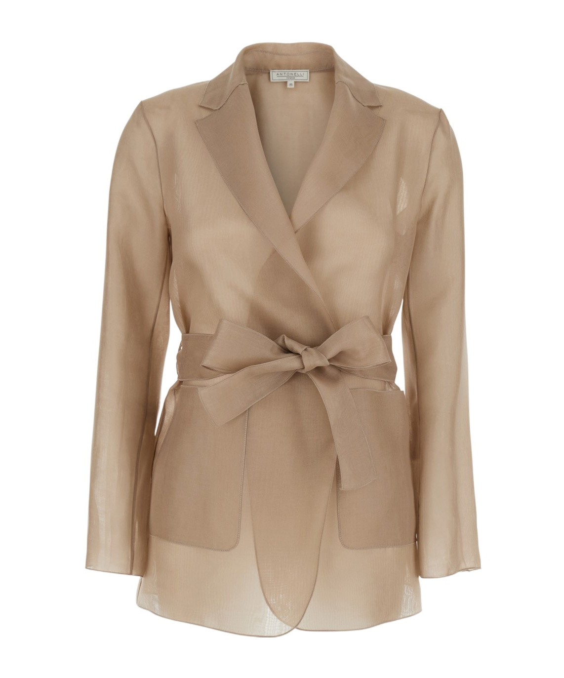 Antonelli James Beige Jacket With Notched Revers And Adjustable Belt Closure In Silk Woman In Nude