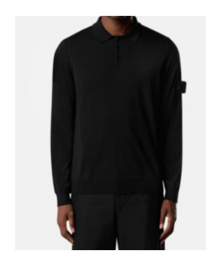 Stone Island Long-sleeve Polo Jumper With Ribbed Trims In Multi
