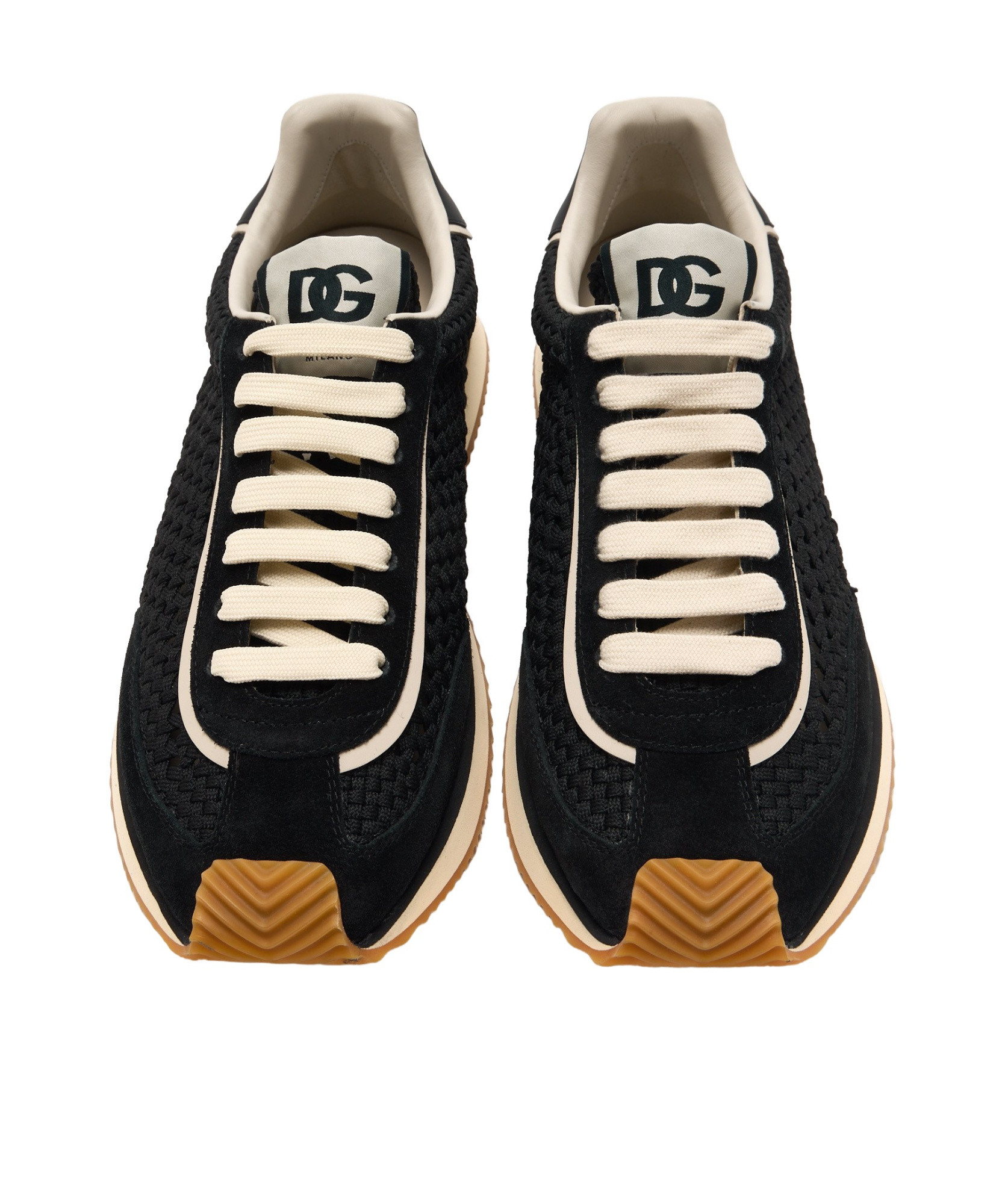Dolce & Gabbana Dg Cushion Suede And Leather-trimmed Crocheted Sneakers In Black