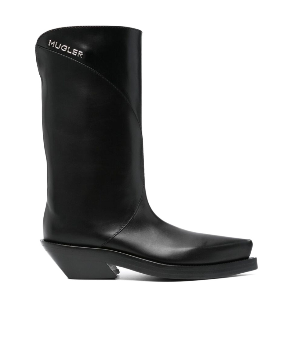 Mugler Logo Short Boots In Black