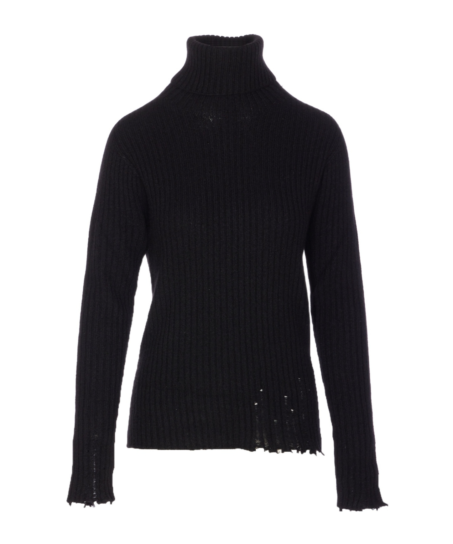 Uma Wang Knitwear Turtleneck Ribbed Distressed Hem Long Sleeves In Black