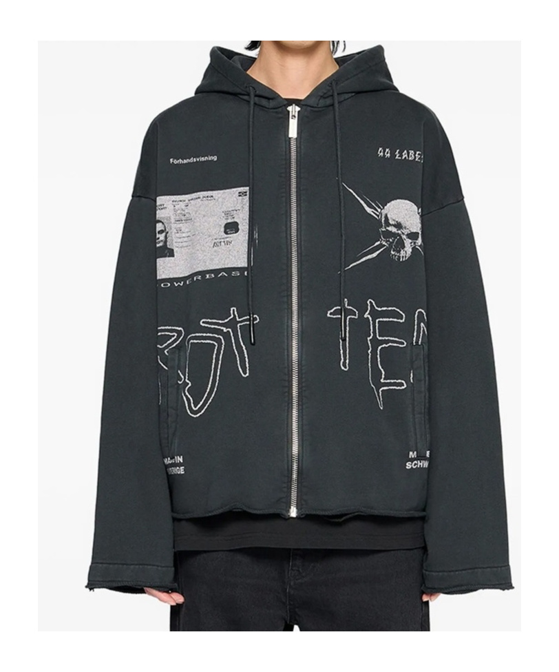 44 Label Group Commission Raw-cut Zip Hoodie In Black
