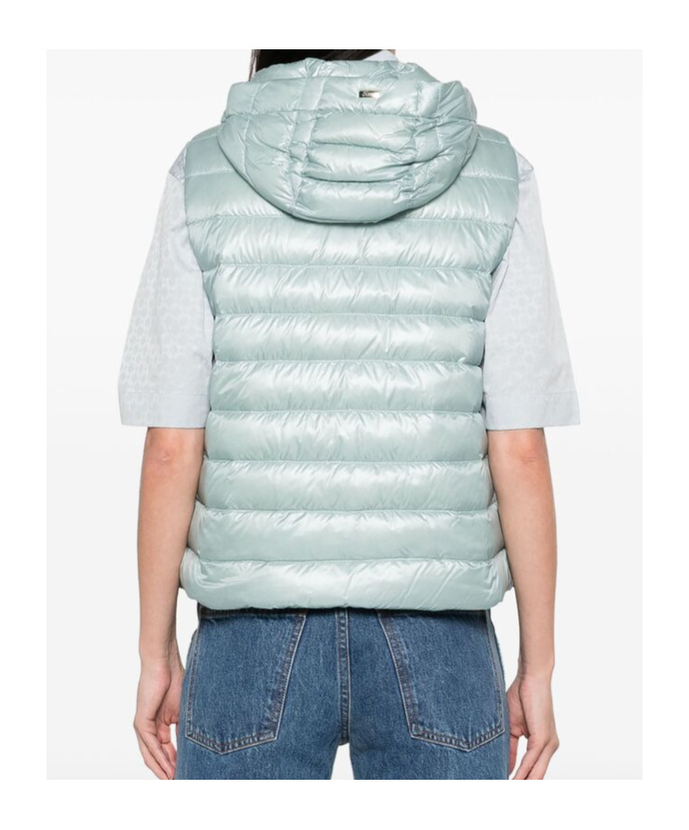 Herno Light Blue Quilted Nylon Gilet With Hood In Green