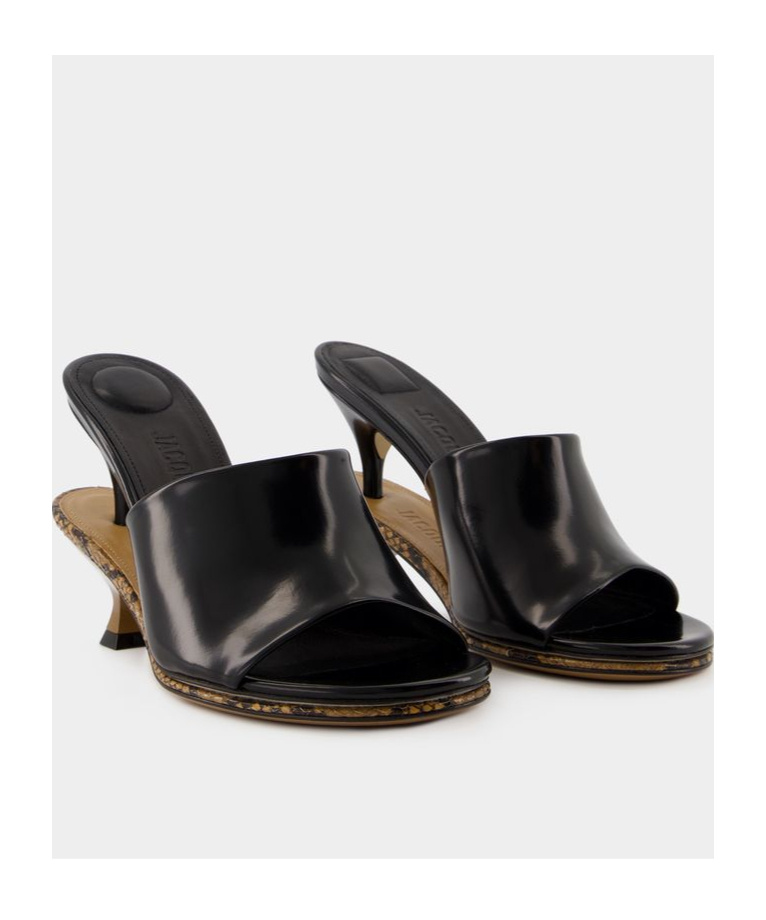 Shop Jacquemus Double-layer Round-head High-heeled Sandals In Black