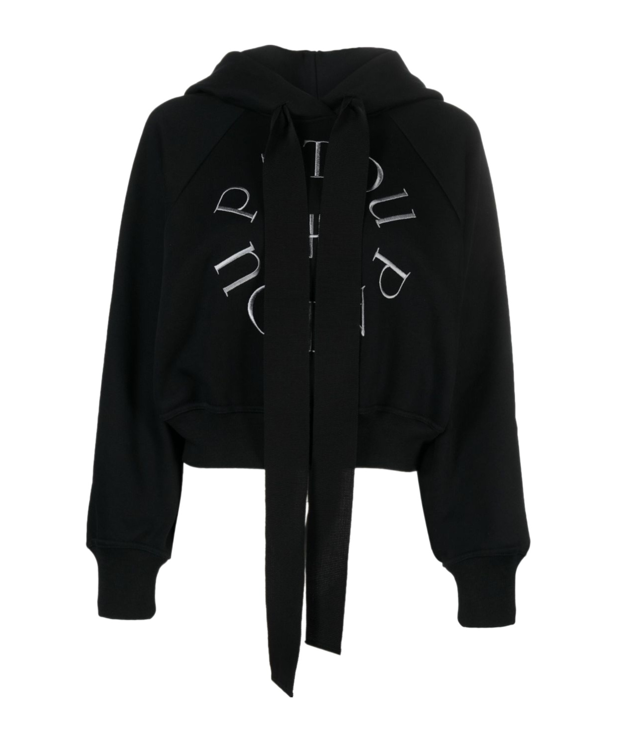 Patou Black Cotton Cropped Medallion Hoodie With Logo Embroidery In Black