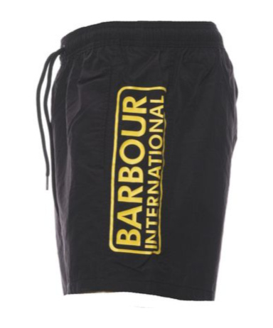Barbour Logo Printed Drawstring Swim Shorts In Black
