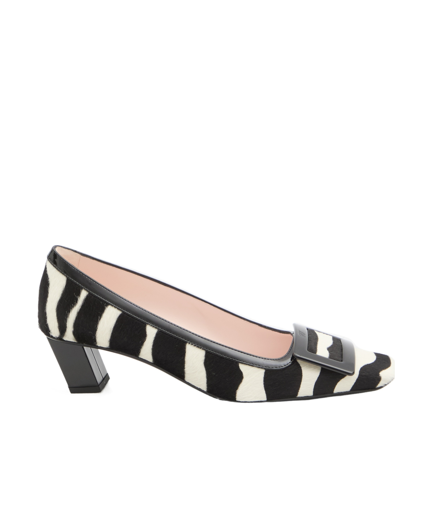 Roger Vivier Zebra Print Block Heel Square Toe Pumps In Black