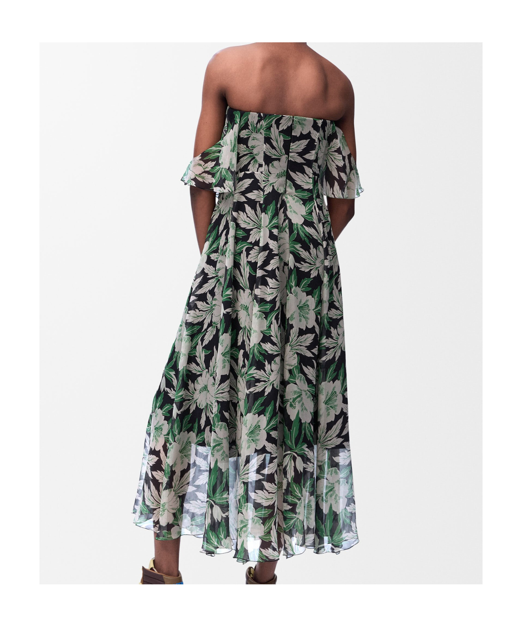 Loewe Off-the-shoulder Floral-print Silk-crepon Midi Dress In Gray