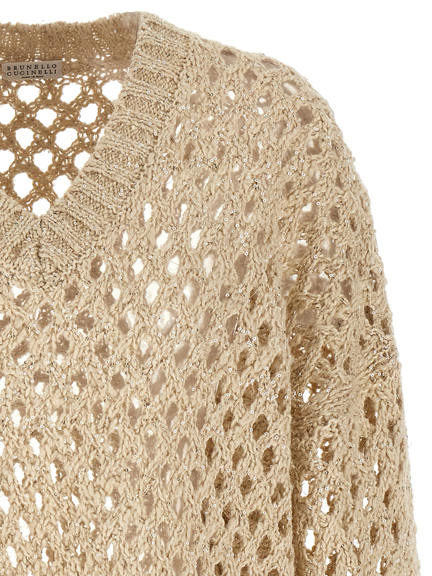 Brunello Cucinelli Rustic Dazzling Net Sweaters And Cardigans Beige