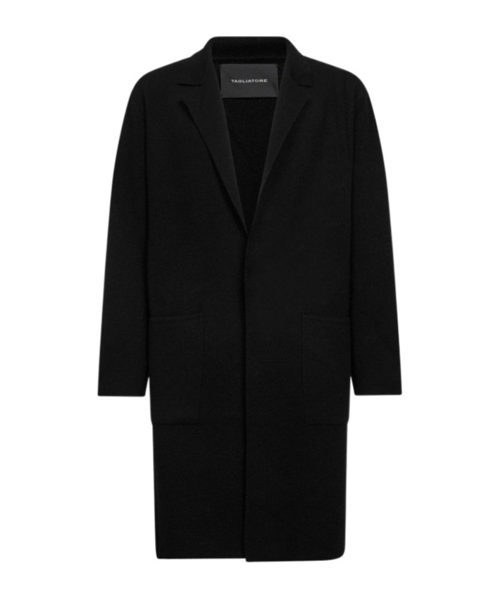 Tagliatore V-neck Wool Coat In Black