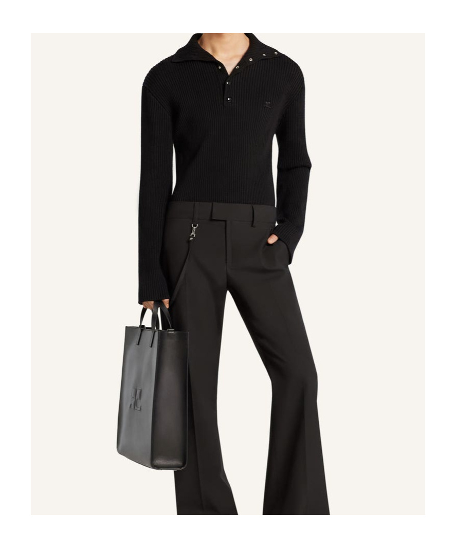 Courrèges Lapel Long Sleeve Sweater In Black