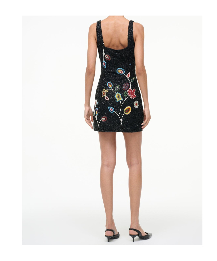 Staud Beaded Floral Le Sable Mini Dress In Black