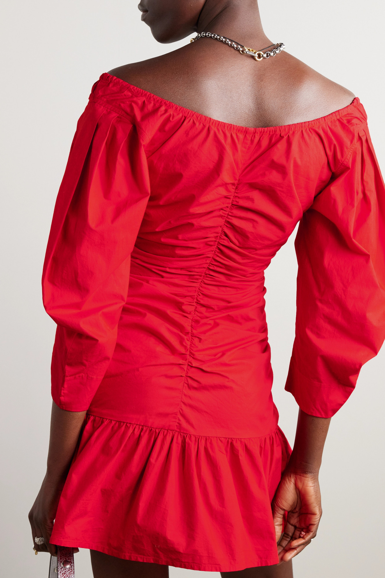 Ganni Red Gathered Minidress In Red