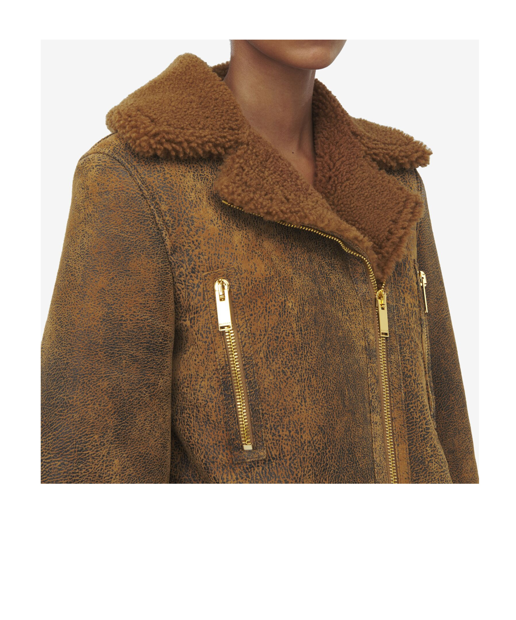 Alexander Mcqueen Leather Shearling Aviator Jacket In Brown