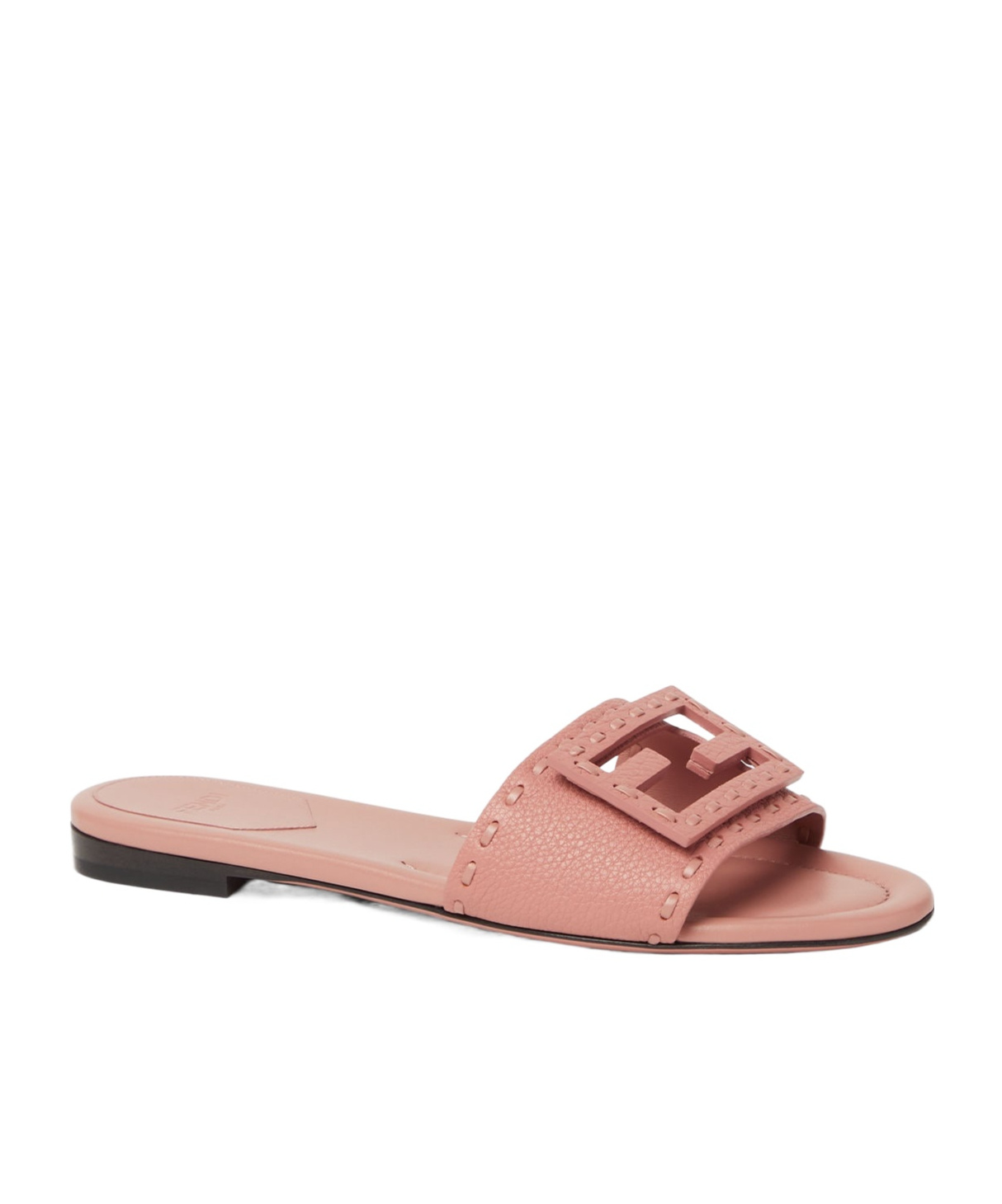 Fendi Baguette Ff Leather Buckle Flat Slide Sandals In Pink