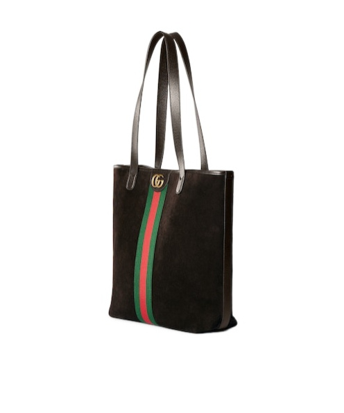 Gucci Medium Ophidia Shopping Bag In Brown Suede Men In Black