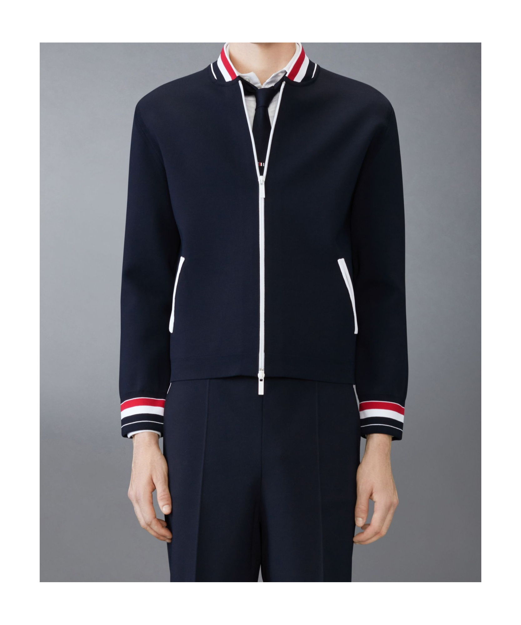 Shop Thom Browne Rwb-stripe Bomber Jacket In Blue