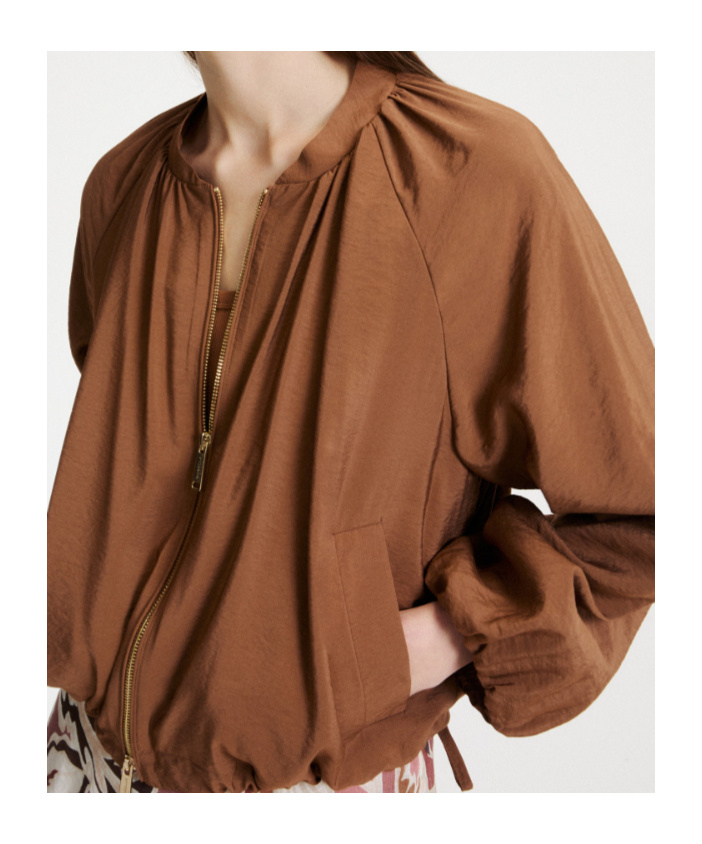 Marella Drawstring-hem Bomber Jacket In Brown