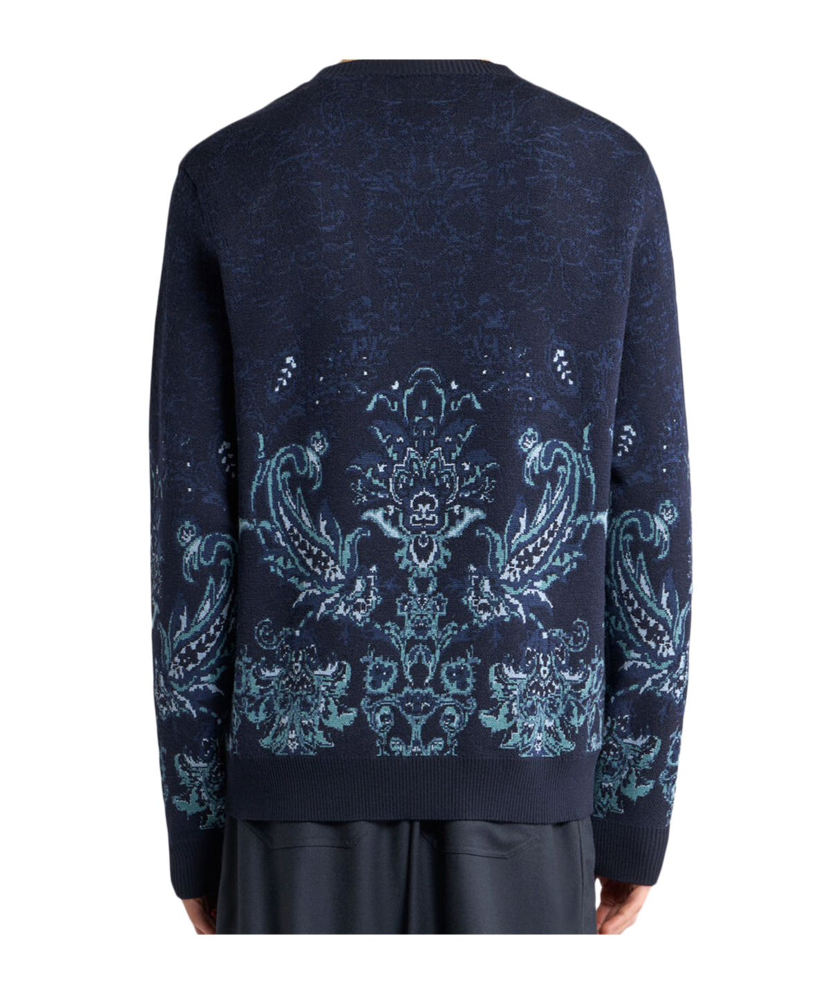 Etro Floral Jacquard Wool Sweater In Blue