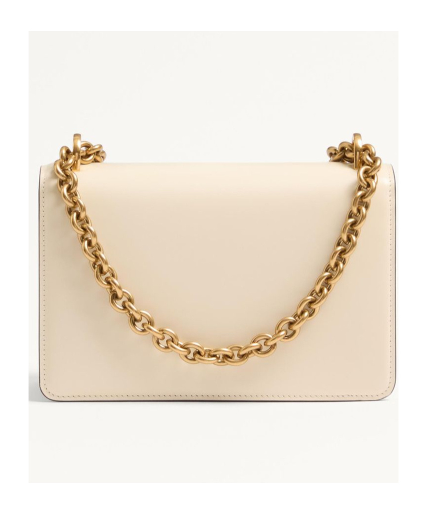 Valentino Garavani Garavani Vain Small Shoulder Bag In Shiny Calfskin Woman Ivory Uni In Nude