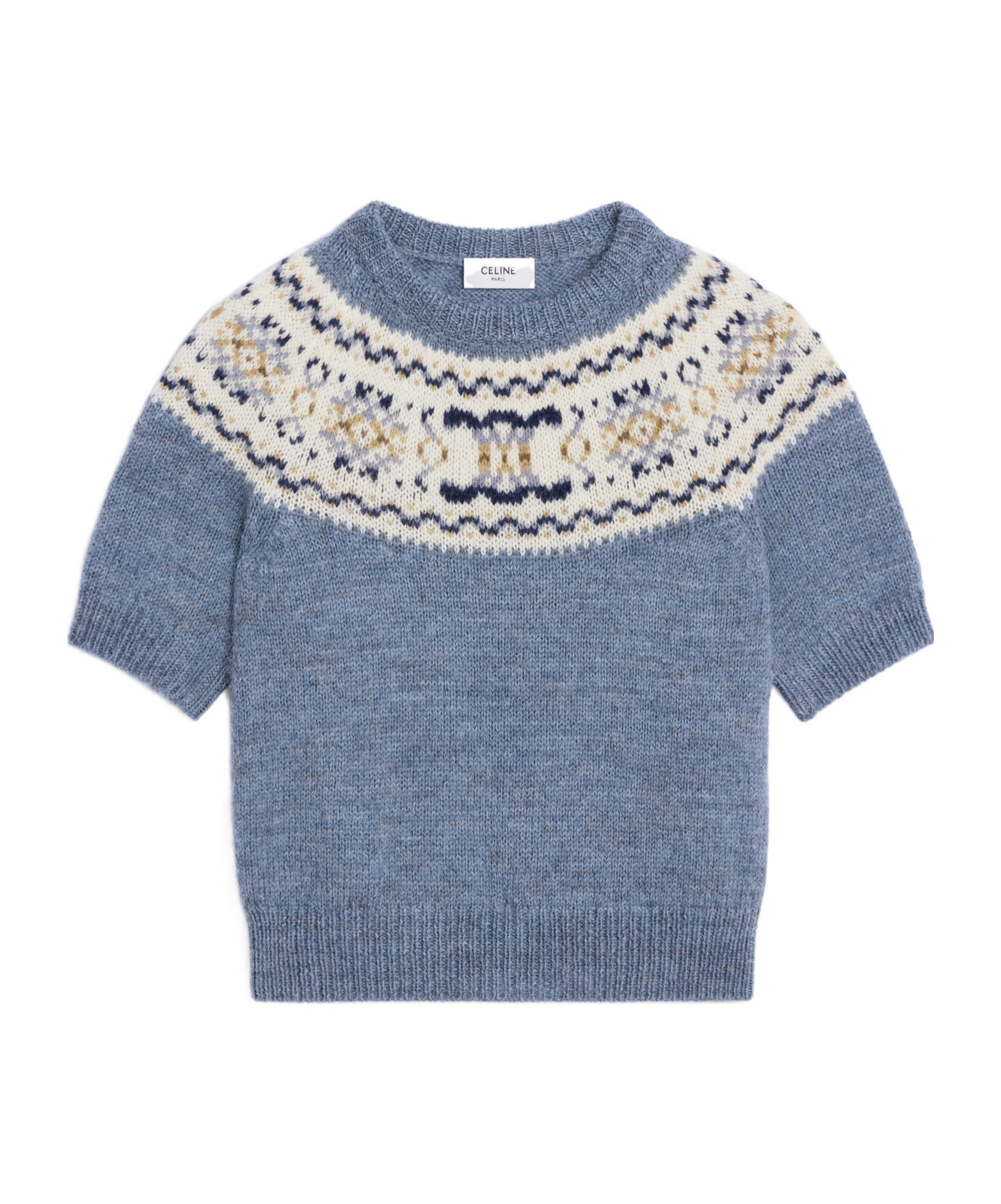 Celine Wool Short-sleeved Sweater In Blue