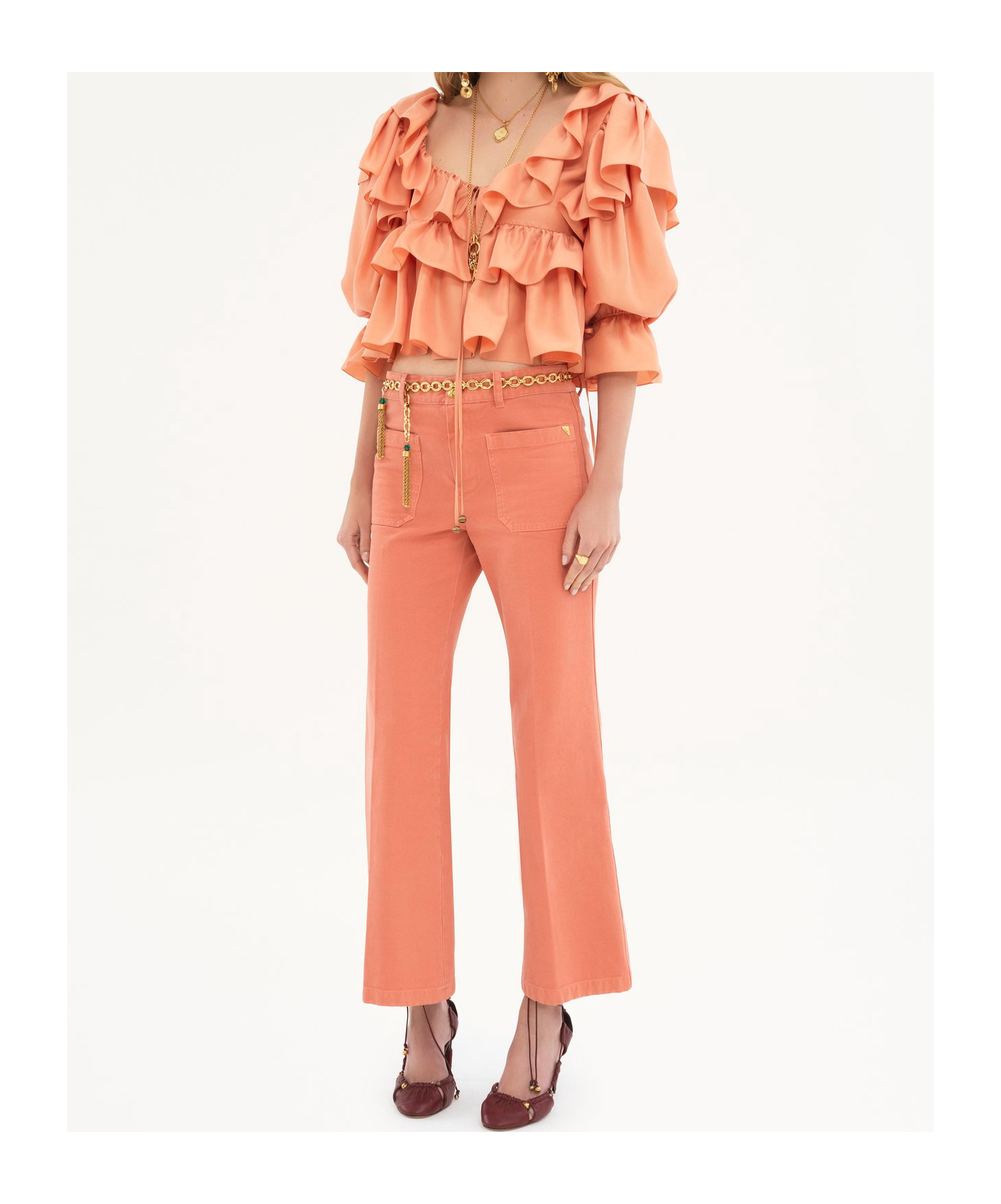 Chloé Cropped Cotton Canvas Bootcut Pants In Pink