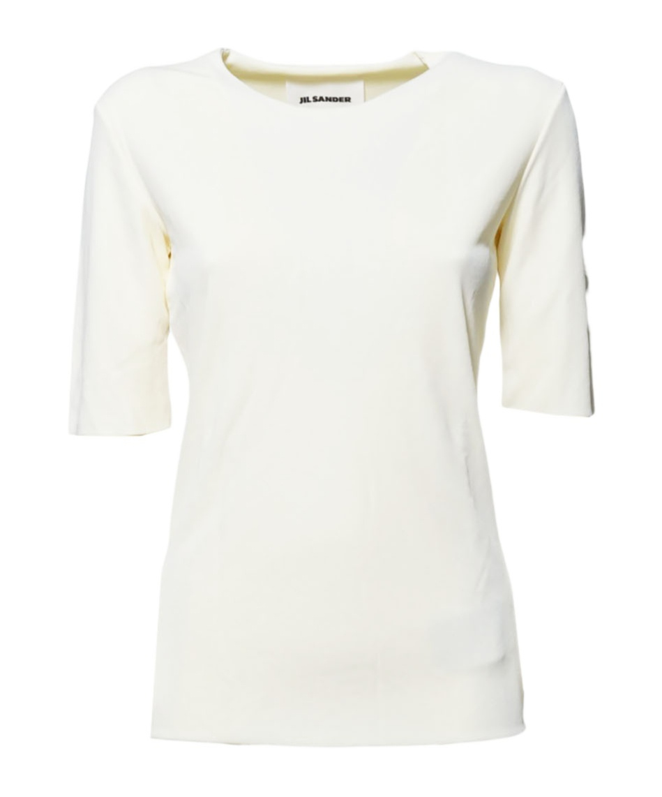 Jil Sander Open-necked Black Shirt In White