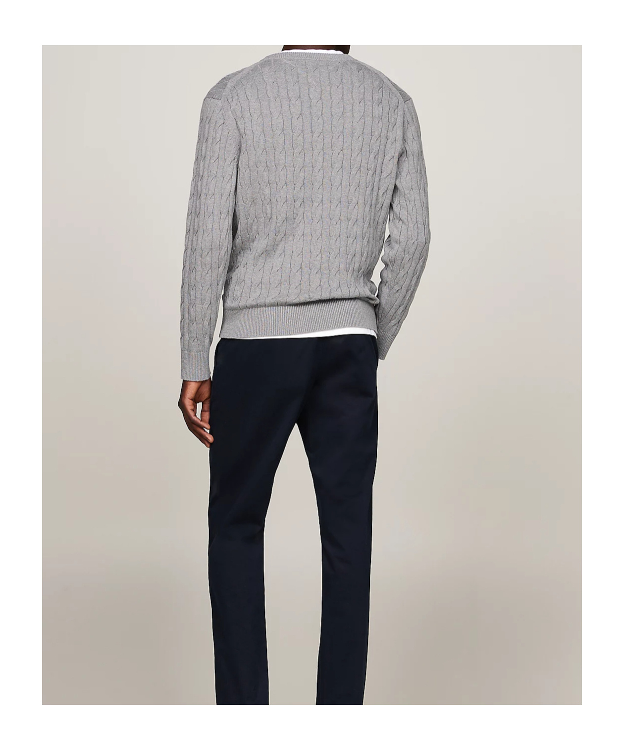Tommy Hilfiger Cable-knit Crew-neck Sweater In Gray